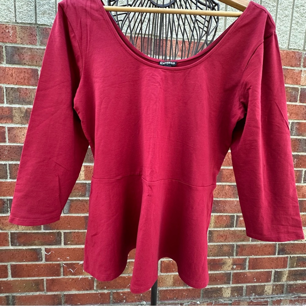 Express Y2K Women Burgundy-Red 3/4 Sleeve Top Babydoll Empire Seam Scoop-Neck XL
